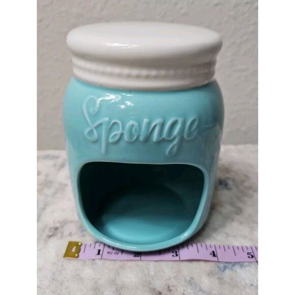 Ceramic Mason Jar Sponge Kitchen Holder Teal Blue World NEW - Picture 5 of 5